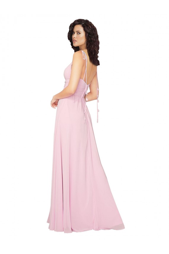 V-Back Barely Pink A-Line V-Neck Long Bridesmaid Dress York