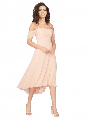 Low Back Ice Pink A-Line Square Neck Midi Length High Low Bridesmaid Dress York