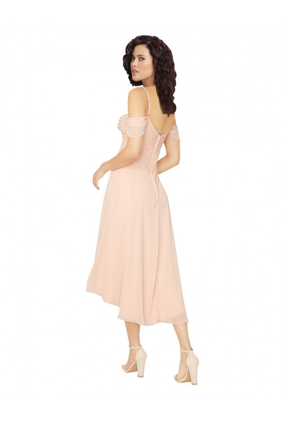 Low Back Ice Pink A-Line Square Neck Midi Length High Low Bridesmaid Dress York