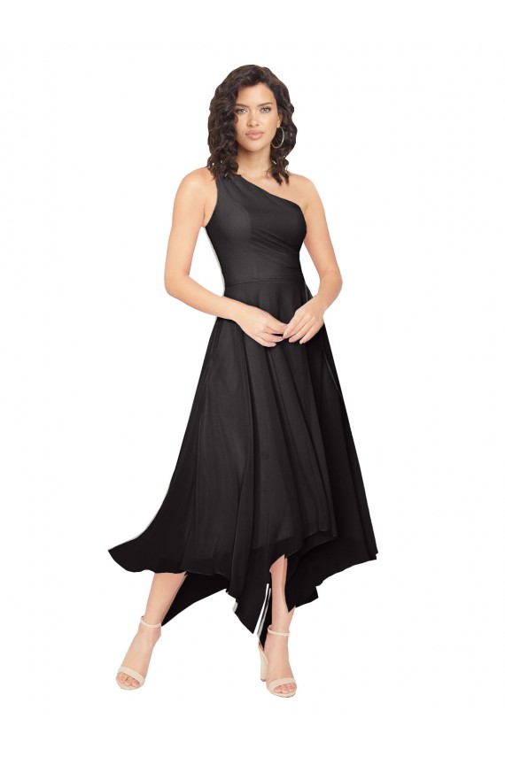 Black A-Line Strapless Midi Length High Low Bridesmaid Dress York