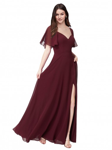 Keyhole Back Burgundy Gold A-Line Sweetheart Long Formal Dress / Bridesmaid Dress York