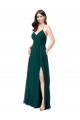 Open Back Hunter Green A-Line V-Neck Long Wedding Party Dress York