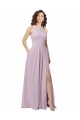 Keyhole Back Pink Glow A-Line High Neck Long Bridesmaid Dress York