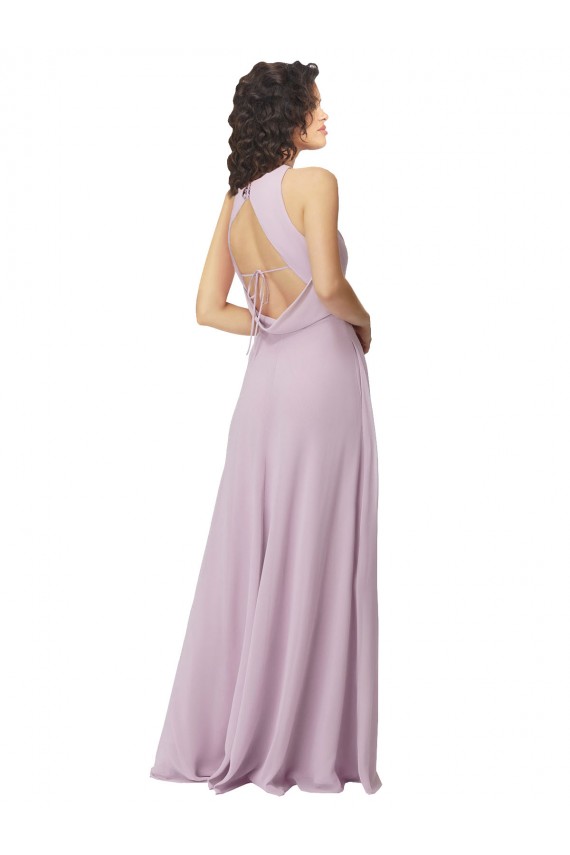 Keyhole Back Pink Glow A-Line High Neck Long Bridesmaid Dress York