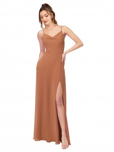Low Back Rosewood A-Line Cowl Neck Long Bridesmaid Dress York