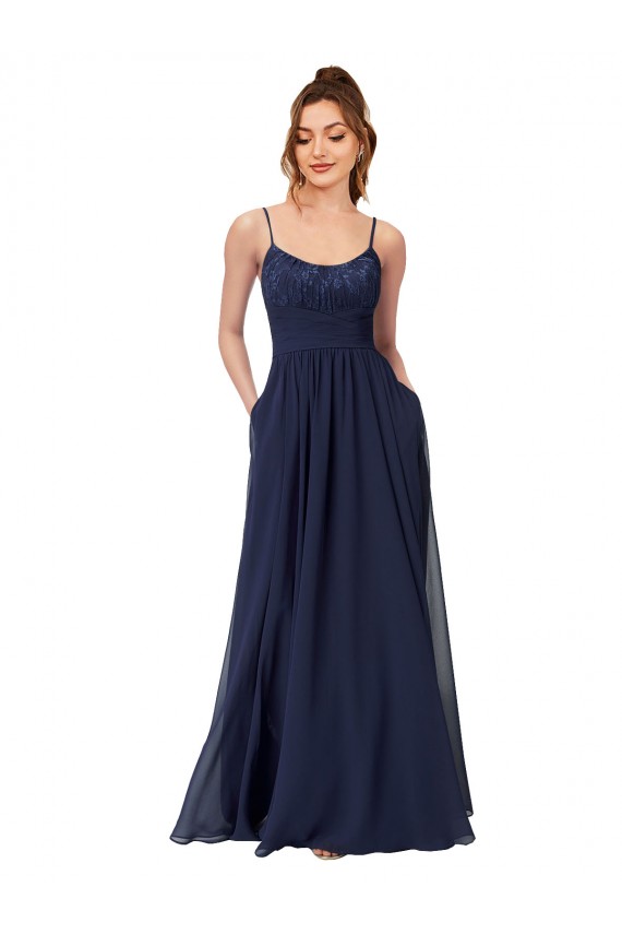 Low Back Dark Navy A-Line Scoop Neck Long Bridesmaid Dress York