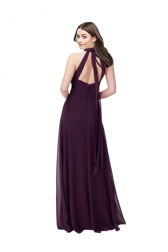 Keyhole Back Grape A-Line High Neck Long Bridesmaid Dress York