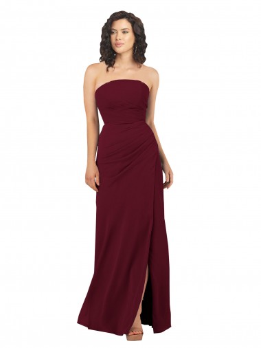 Burgundy Sheath Strapless Long Bridesmaid Dress York