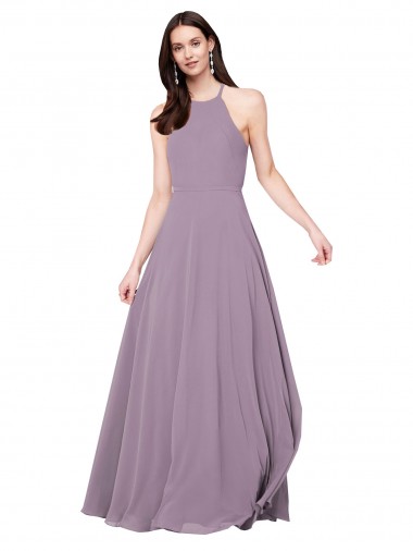 Keyhole Back Dark Lavender A-Line Halter Neck Long Bridesmaid Dress / Evening Dress York