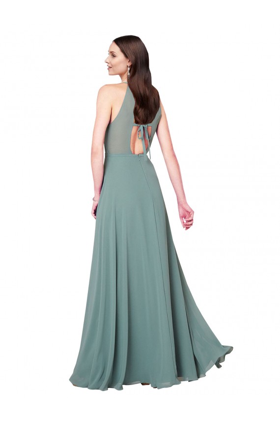 Keyhole Back Dark Lavender A-Line Halter Neck Long Bridesmaid Dress / Evening Dress York