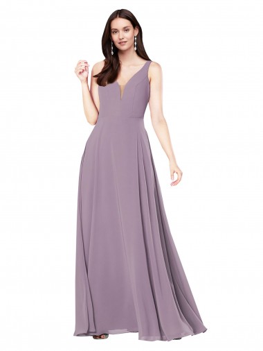 V-Back Dark Lavender Sheath V-Neck Long Formal Evening Gown / Bridesmaid Dress York