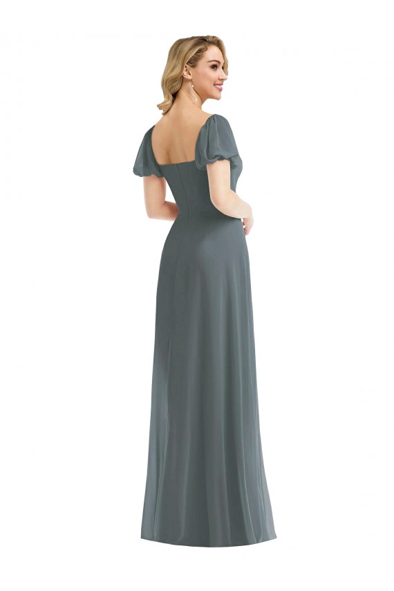Slate Grey A-Line Square Neck Long Semi Formal Evening Dress / Bridesmaid Dress York