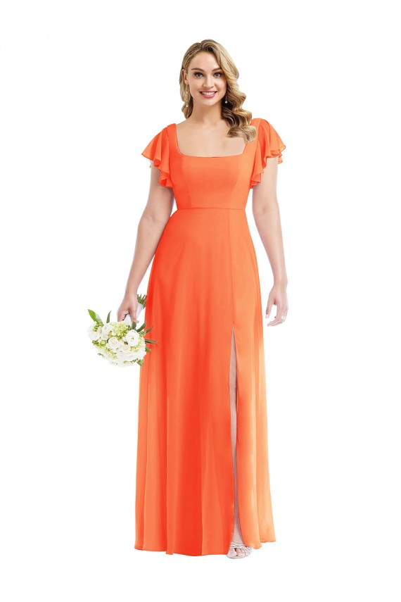 Open Back Tangerine Tango A-Line Square Neck Long Semi Formal Evening Dress / Bridesmaid Dress York