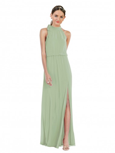 Smoke Green A-Line High Neck Long Semi Formal Evening Dress / Bridesmaid Dress York