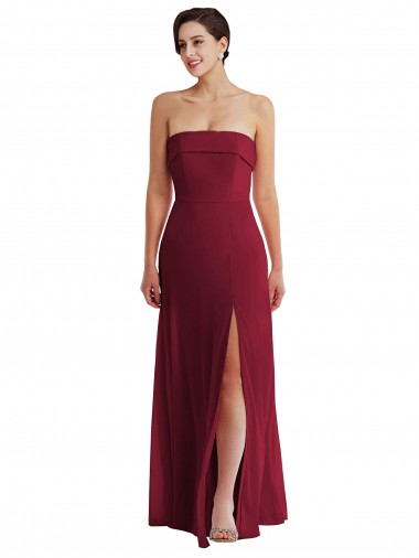 Low Back Burgundy A-Line Strapless Long Formal Evening Gown / Bridesmaid Dress York