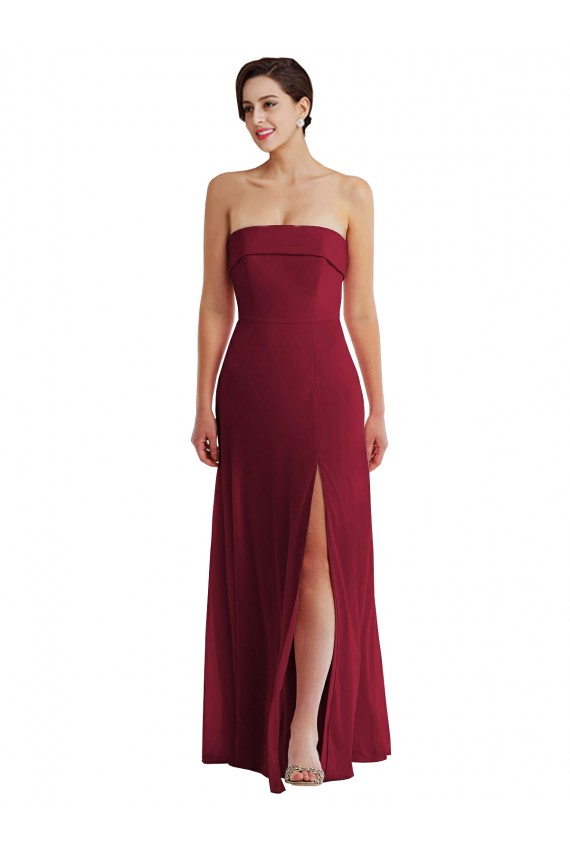 Low Back Burgundy A-Line Strapless Long Formal Evening Gown / Bridesmaid Dress York