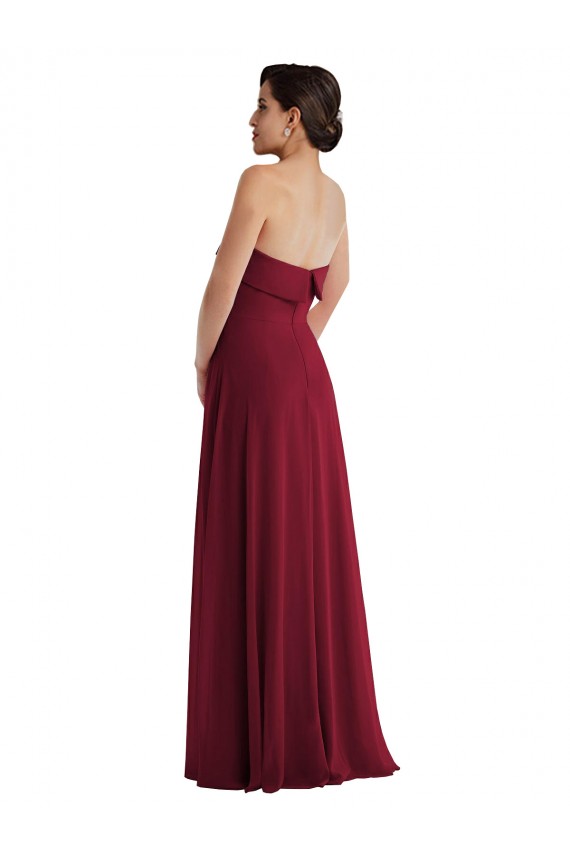 Low Back Burgundy A-Line Strapless Long Formal Evening Gown / Bridesmaid Dress York