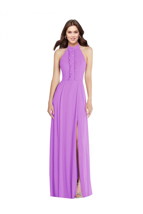 Open Back Violet A-Line Halter Neck Long Formal Evening Gown / Bridesmaid Dress York
