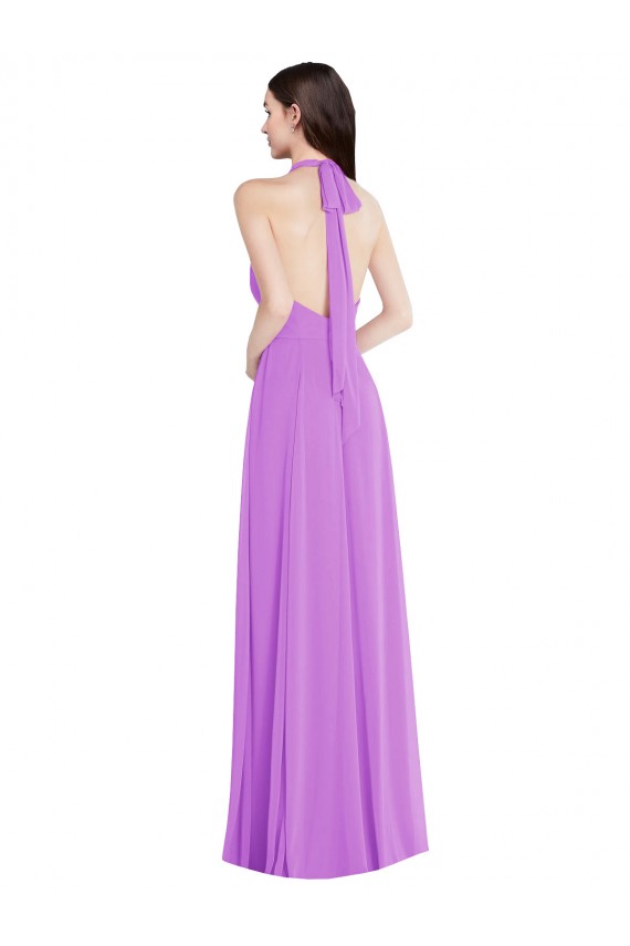 Open Back Violet A-Line Halter Neck Long Formal Evening Gown / Bridesmaid Dress York