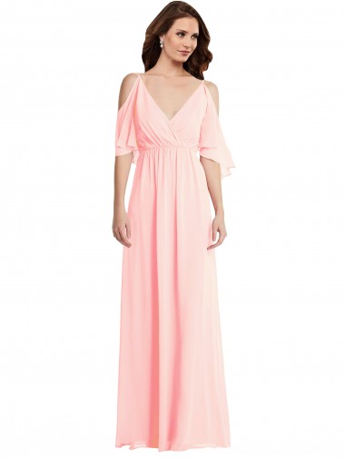 V-Back Pink A-Line V-Neck Long Semi Formal Evening Dress / Bridesmaid Dress York