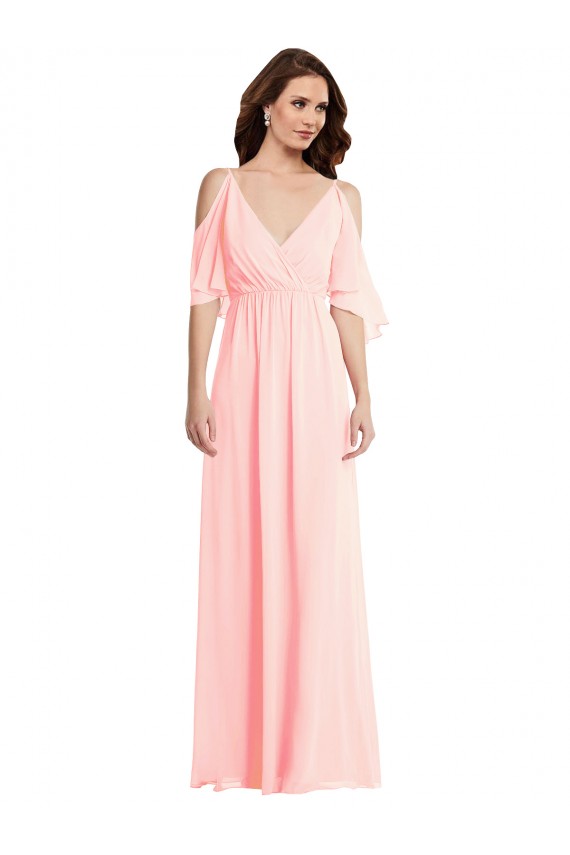 V-Back Pink A-Line V-Neck Long Semi Formal Evening Dress / Bridesmaid Dress York