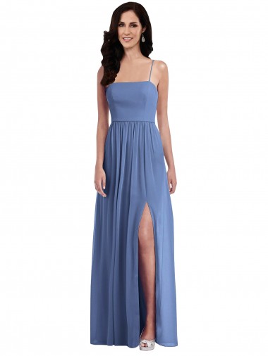 Low Back Windsor Blue A-Line Spaghetti Straps Long Semi Formal Evening Dress / Bridesmaid Dress York