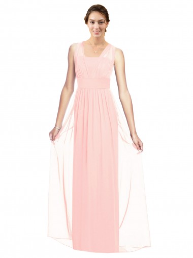 Pink A-Line V-Neck Sleeveless Long Bridesmaid Dress York