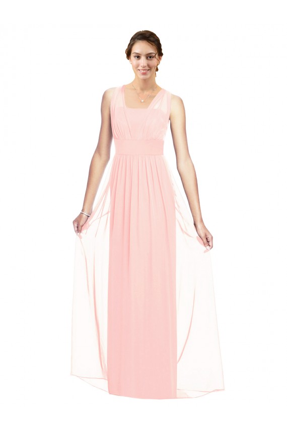 Pink A-Line V-Neck Sleeveless Long Bridesmaid Dress York