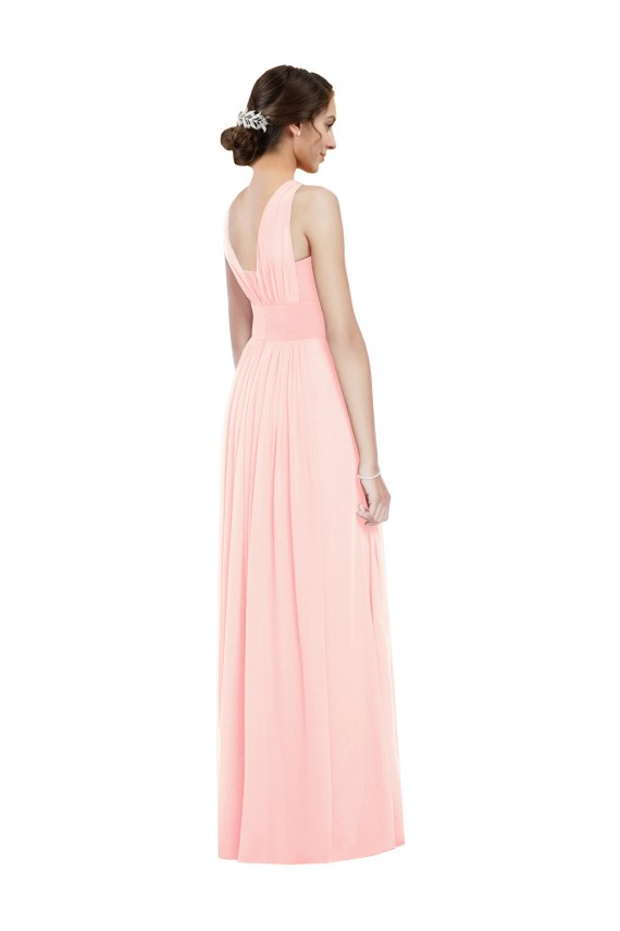Pink A-Line V-Neck Sleeveless Long Bridesmaid Dress York