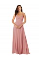 V-Back Bliss Pink A-Line V-Neck Sleeveless Long Bridesmaid Dress York