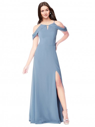 Dusty Blue A-Line Off the Shoulder Long Evening Dress / Bridesmaid Dress York