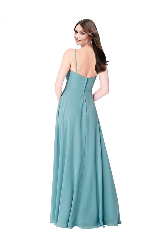 Turquoise A-Line V-Neck Long Bridesmaid Dress York