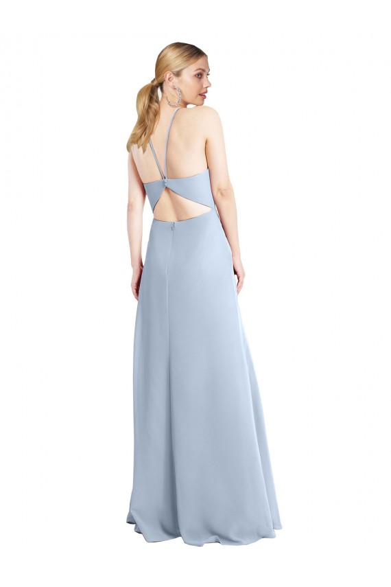 Open Back Light Sky Blue A-Line Halter Neck Long Bridesmaid Dress / Evening Dress York