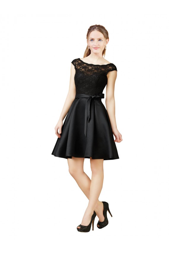 V-Back Black A-Line Illusion Neck Knee Length Bridesmaid Dress York
