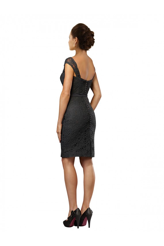 Slate Grey A-Line Off the Shoulder Knee Length Bridesmaid Dress York