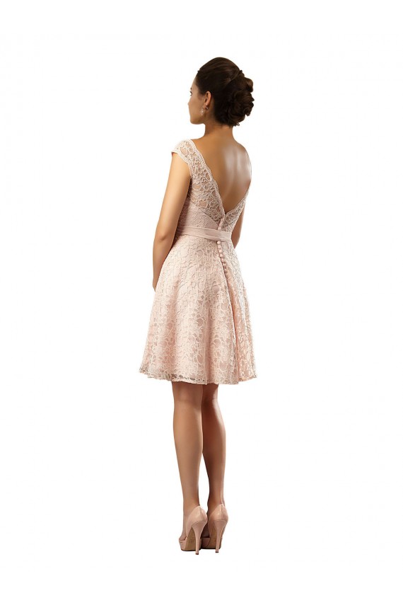 Pink A-Line Illusion Neck Knee Length Bridesmaid Dress York