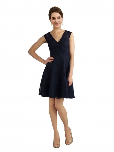 Dark Navy A-Line V-Neck Knee Length Bridesmaid Dress / Evening Dress York