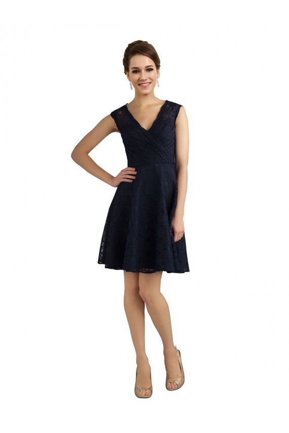 Dark Navy A-Line V-Neck Knee Length Bridesmaid Dress / Evening Dress York