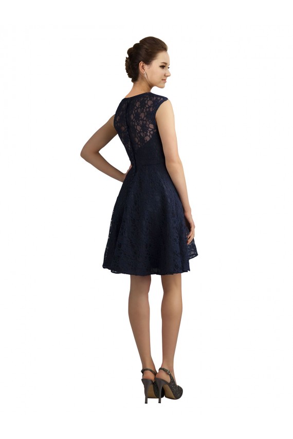 Dark Navy A-Line V-Neck Knee Length Bridesmaid Dress / Evening Dress York