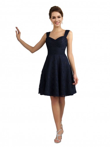 Dark Navy A-Line Sweetheart Knee Length Bridesmaid Dresses York