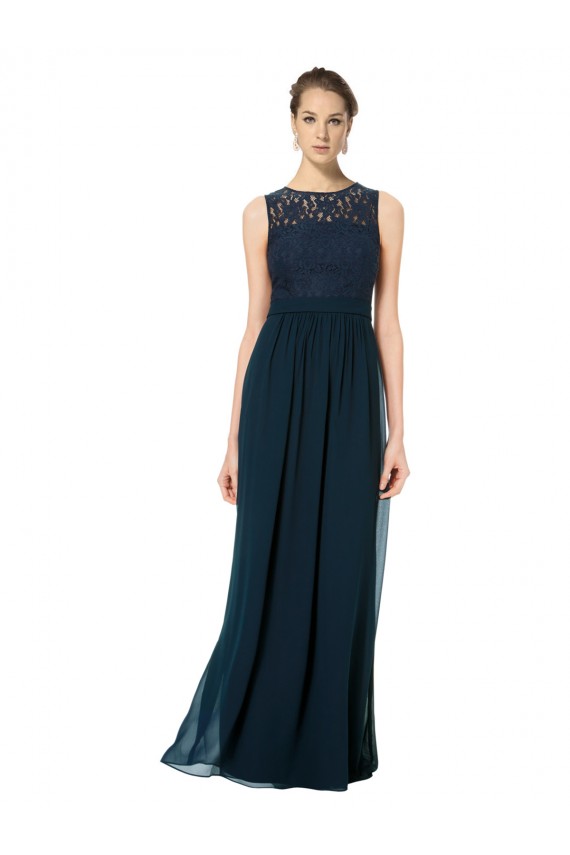 Keyhole Back Dark Navy A-Line Illusion Neck Long Bridesmaid Dress York