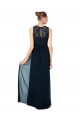 Keyhole Back Dark Navy A-Line Illusion Neck Long Bridesmaid Dress York
