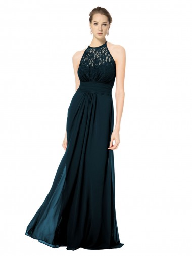 Keyhole Back Dark Navy A-Line Illusion Neck Long Formal Dress / Bridesmaid Dress York