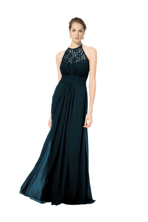 Keyhole Back Dark Navy A-Line Illusion Neck Long Formal Dress / Bridesmaid Dress York
