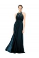 Keyhole Back Dark Navy A-Line Illusion Neck Long Formal Dress / Bridesmaid Dress York