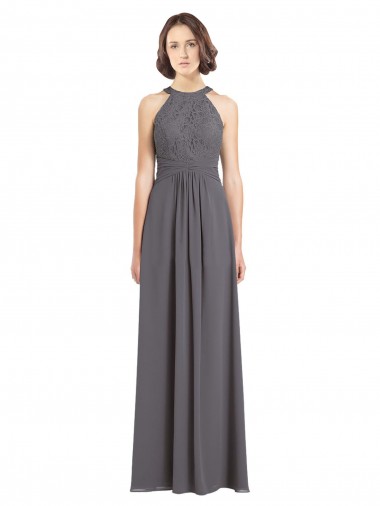 Stormy Silver A-Line Halter Neck Long Bridesmaid Dress York