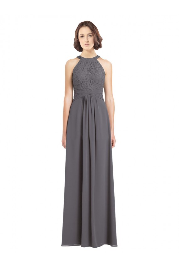 Stormy Silver A-Line Halter Neck Long Bridesmaid Dress York
