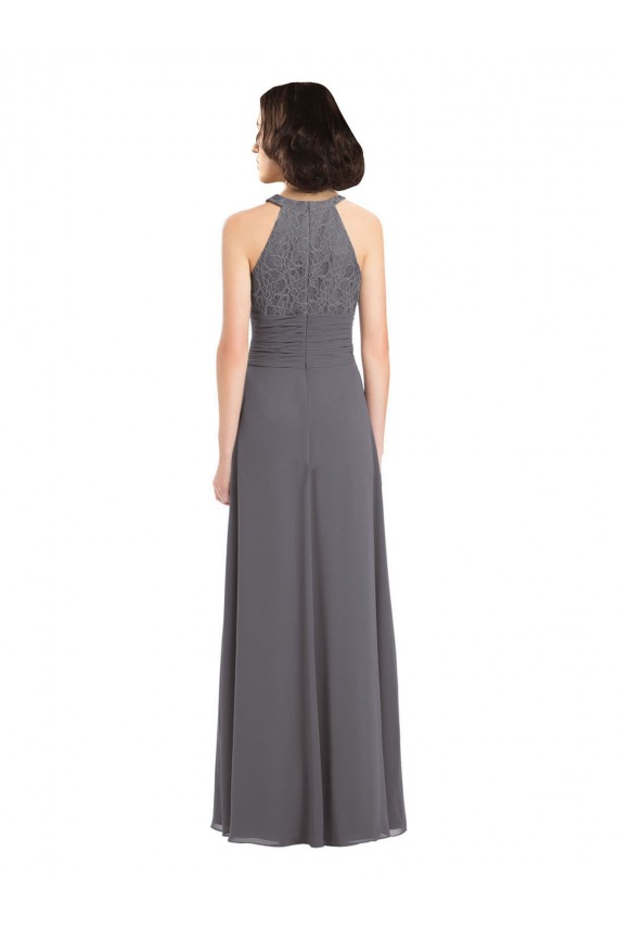 Stormy Silver A-Line Halter Neck Long Bridesmaid Dress York