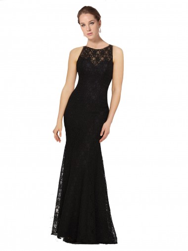 Open Back Black Sheath Jewel Neck Long Bridesmaid Dress York