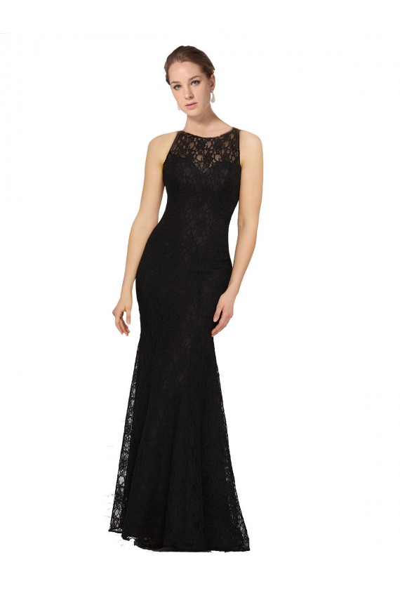 Open Back Black Sheath Jewel Neck Long Bridesmaid Dress York